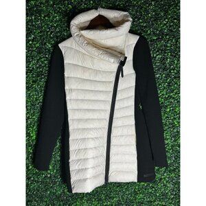 Calvin Klein asymmetrical premium down filled puffer & knit jacket white black S